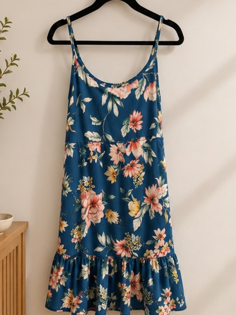 Blue Floral Spaghetti Strap Maxi Dress